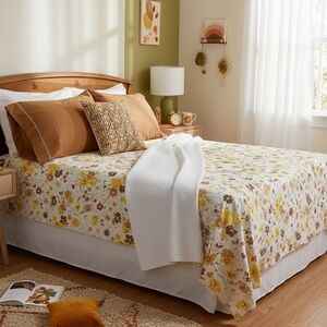 Vintage 70's Simpson Sears Floral Queen Flat Sheet With Cannon Pillow Case Set